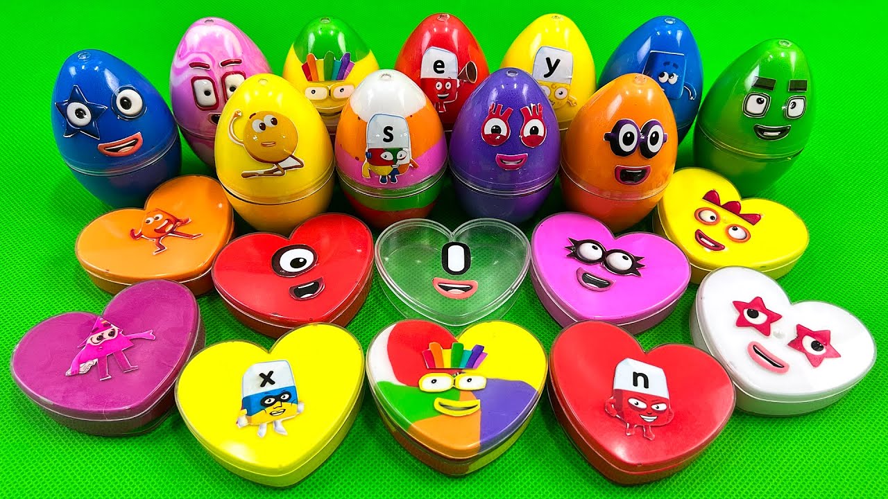 Rainbow Eggs CLAY: Hunting Numberblocks in Heart Shapes with SLIME Coloring! Satisfying ASMR Videos