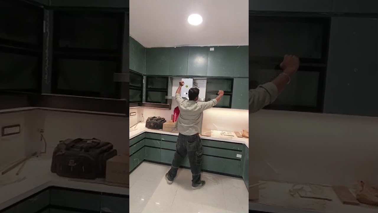 Premium kitchen under working#kitchen #interiordesign #blum#home #häfele #godrej#viral  