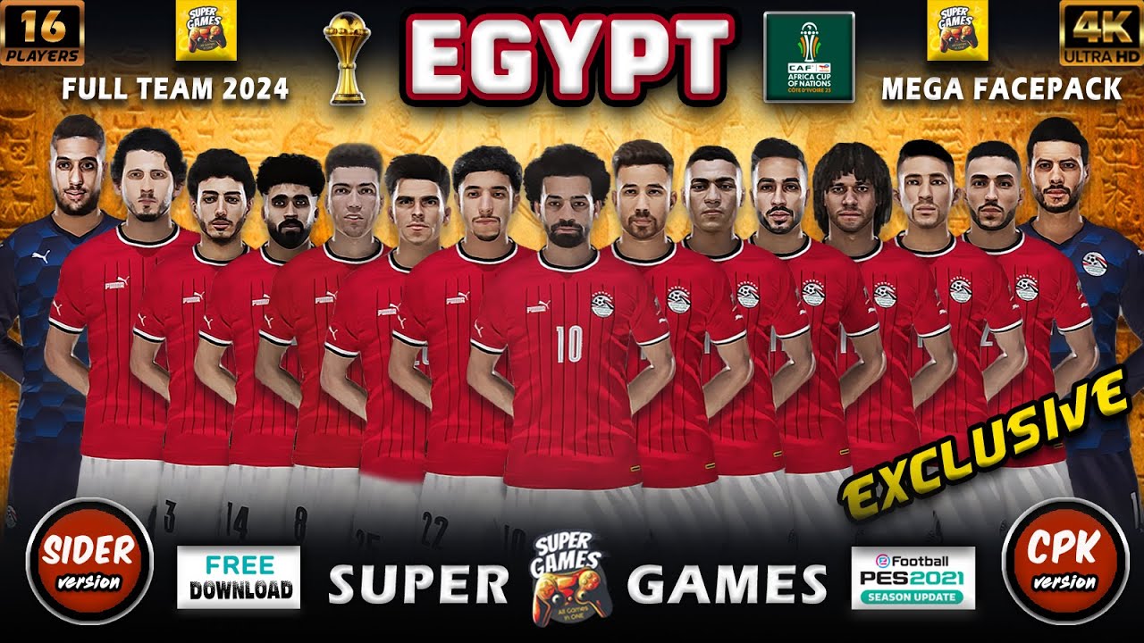 EGYPT Facepack PES 2021 (16 Players) AFCON 2024 ( SIDER ◆ CPK ) ⚽ أوجه لاعبى منتخب مصر 2024 بيس 2021
