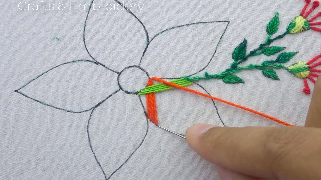 Hand Embroidery Amazing Decorative Needle Art, Dual Color Beautiful Flower Design with Easy Sewing