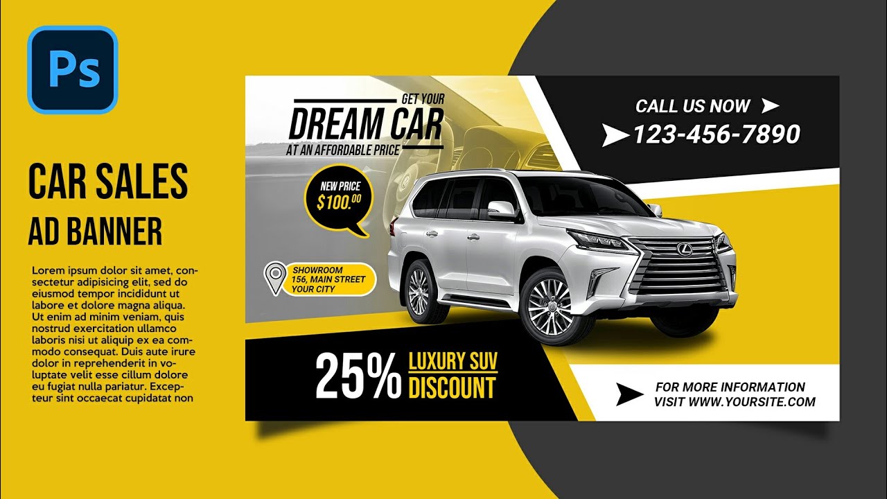 Photoshop Tutorial | How to Create a Trendy Car Sale Ad Banner Design in Photoshop