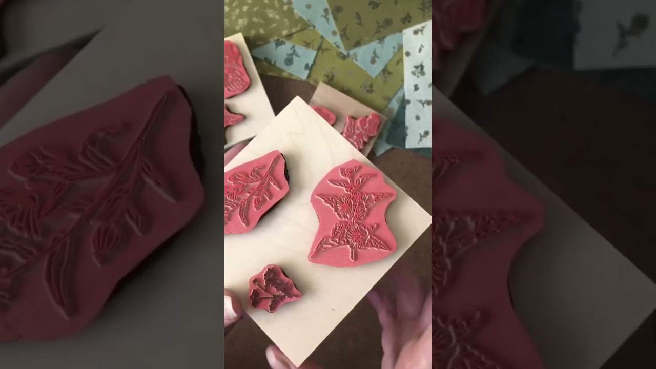Making my own fabric printing stamps with custom engraved floral rubber stamps