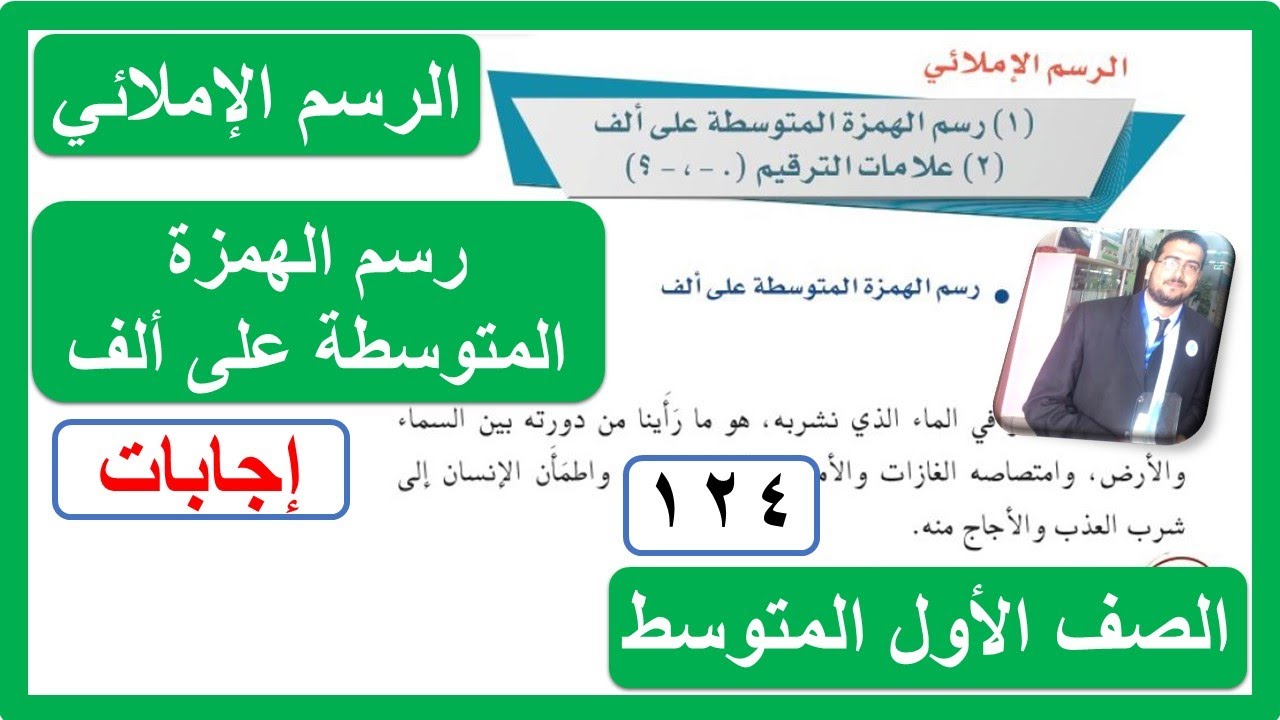 الرسم الإملائي رسم الهمزة المتوسطة على ألف للصف الأول المتوسط لغتي الفصل الدراسي الثالث 1443 هـ
