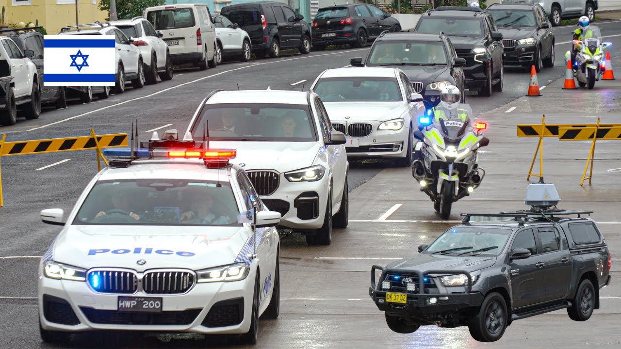 ⁴ᴷ **ISRAEL PRESIDENT @ BONDI BEACH**  - [NSWPF] Isaac Herzog's LARGE SCALE SYDNEY MOTORCADE 🇮🇱