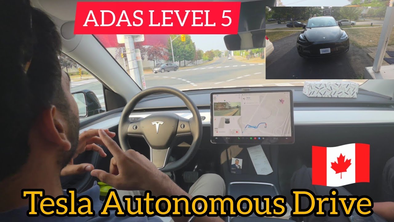 Autonomous Driving in Tesla First Time. ADAS  level 5.🇨🇦 #canada #tesla #drive #sagarcanada