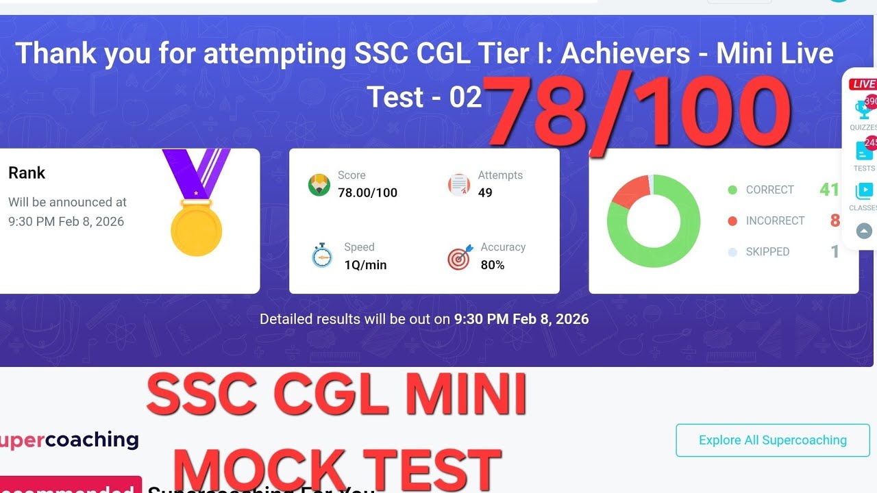 SSC CGL TIER I:MINI LIVE TEST |RESTART DAY 05|08.02.2026