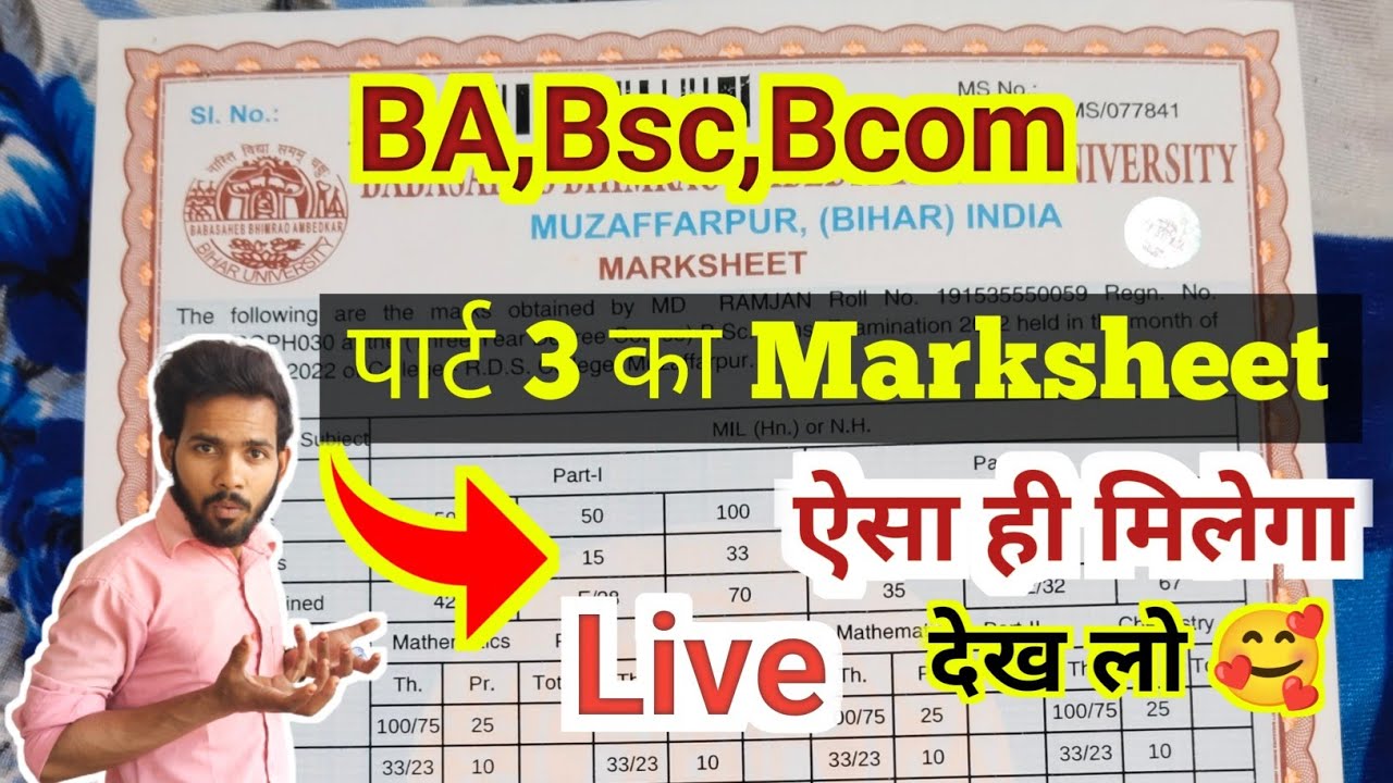 BA/Bsc/Bcom part 3 marksheet || ba part 3 ka marksheet || part 3 marksheet || graduation marksheet