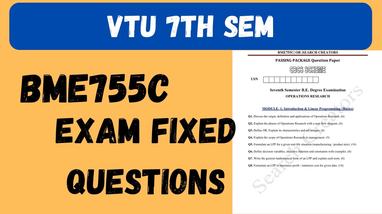 BME755C Operations Research | VTU 7th Sem 2022 Scheme | Passing Package + PYQs + Notes