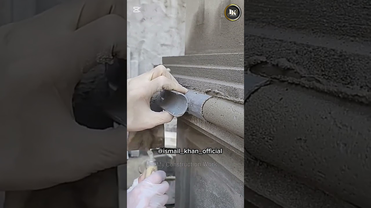 Making round design in plaster on pillar #ikofficial00 #design #plaster #construction #art #shorts