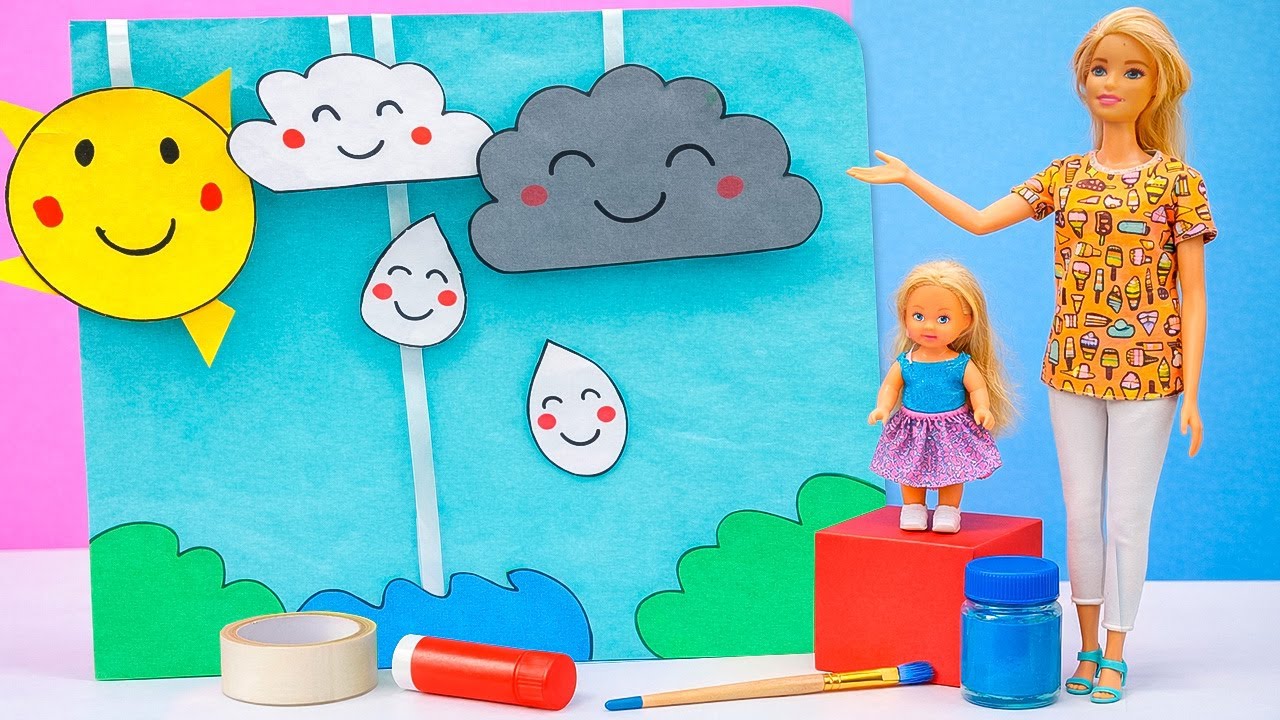 Barbie basit malzemelerle yağmurun nasıl oluştuğunu gösteriyor ve anlatıyor! Çocuk videoları.