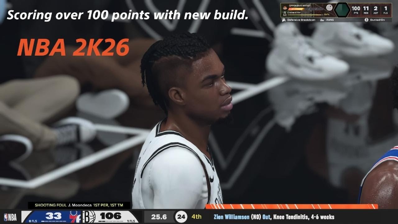 NBA 2K26 Scoring over 100 points with new build.
