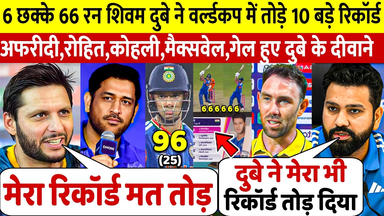 देखिए,नीदरलैंड के खिलाफ Dube ने 6 छकको से तोड़ा रिकॉर्ड Afridi Gayle Dhoni Maxwell Rohit ने दिया बयान