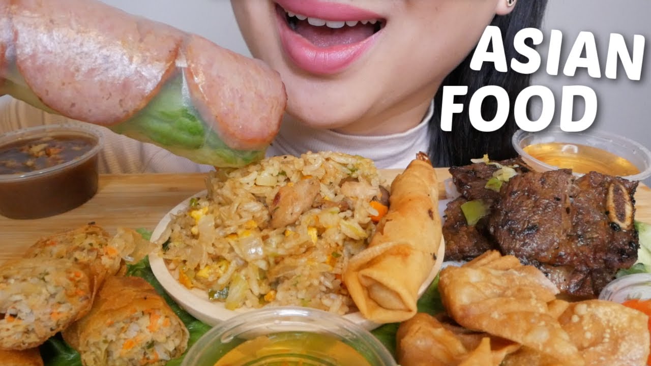 Assorted ASIAN Food *Deep Fried Shrimp Roll, Fried Rice, Ham Salad Roll and Fried wonton No Talking