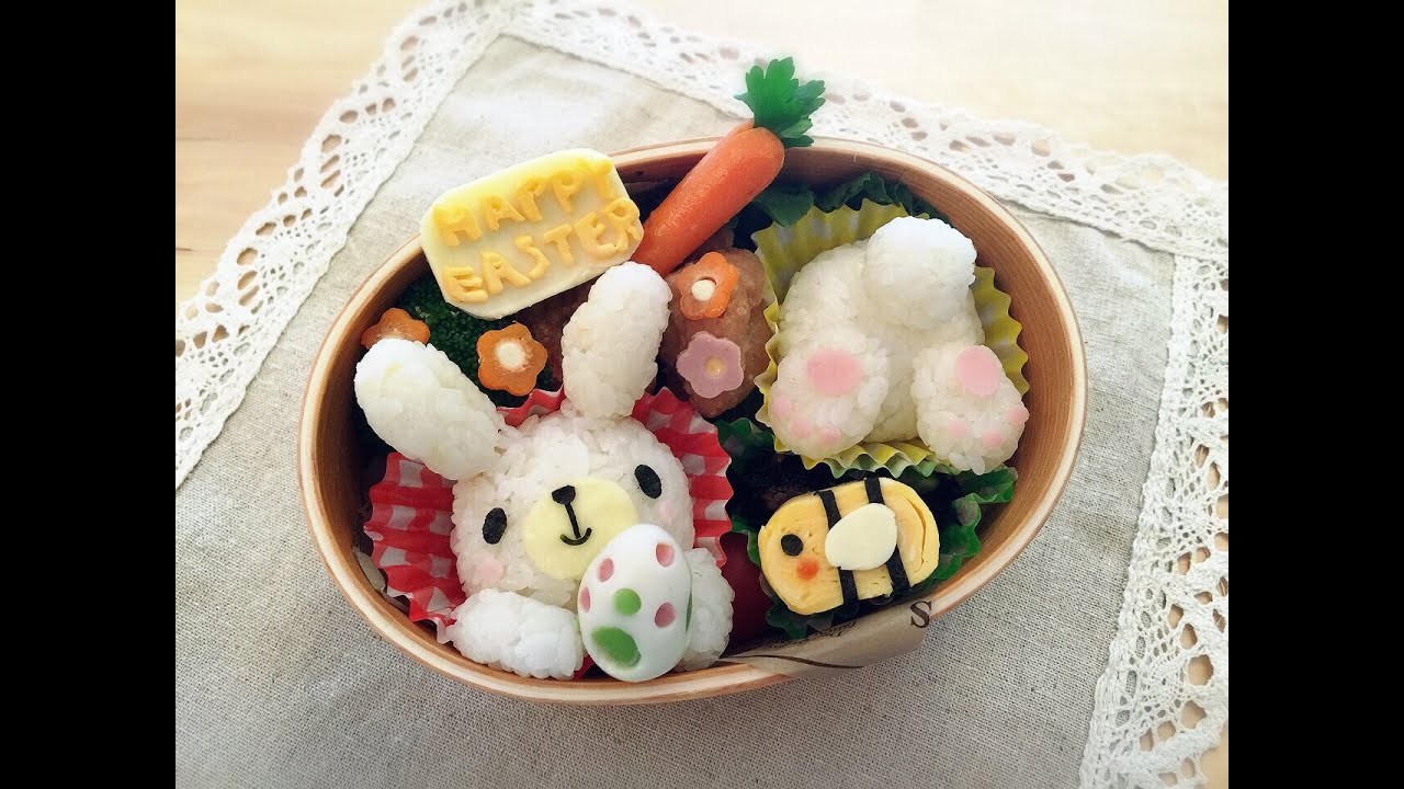 How to make two bunnies rice ball bento 2匹のうさぎのお弁当 by obento4kids