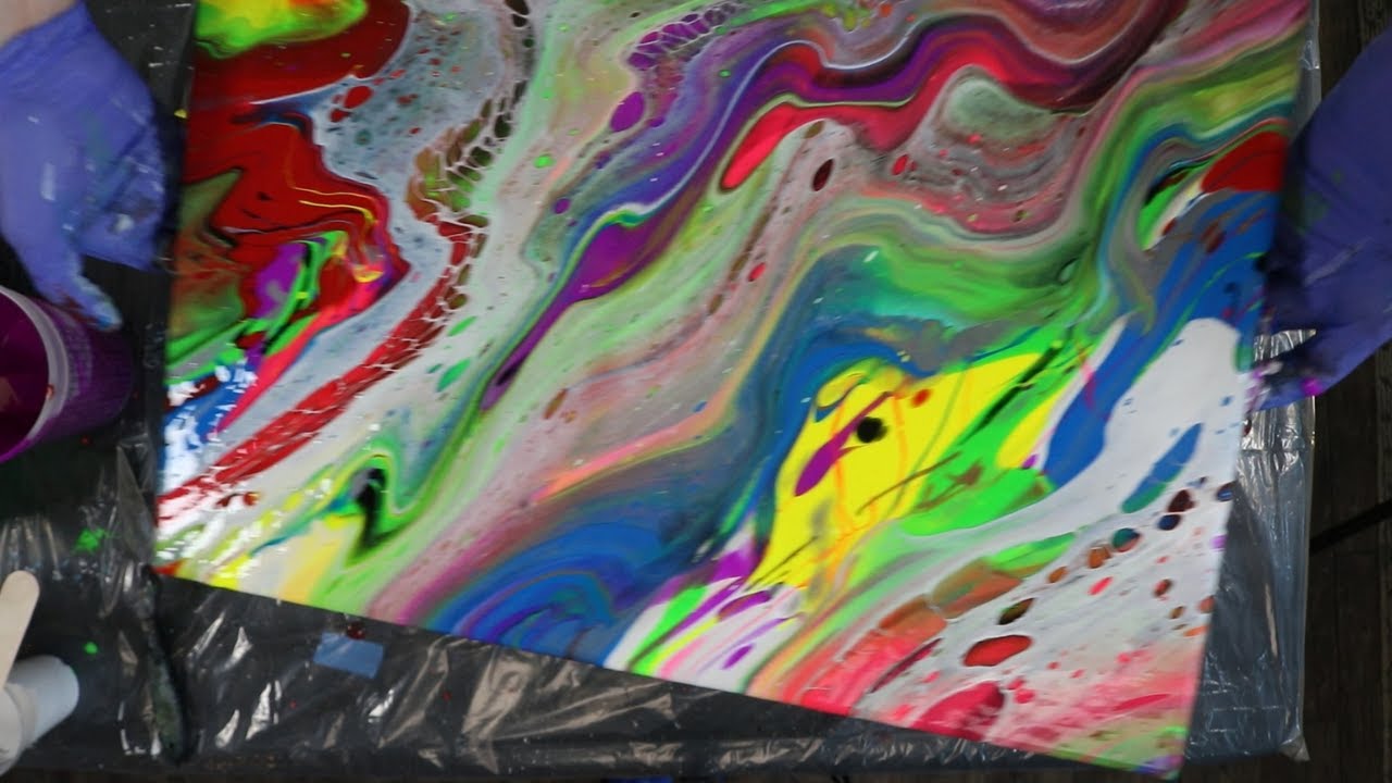 Big Swipes over Flourescent Dots - Thick Acrylic Paint