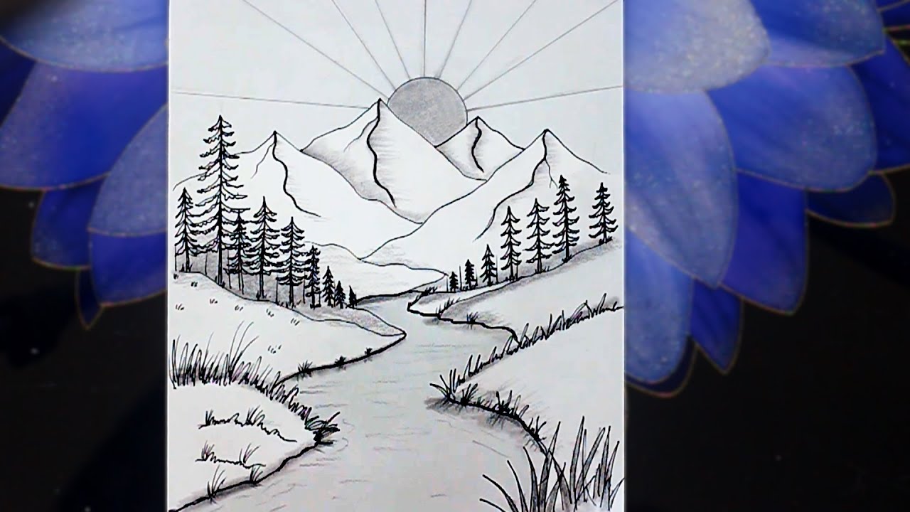 How to Draw a Mountain Sunset Pencil Sketch Easy | Relaxing Landscape Drawing Tutorial for Beginners