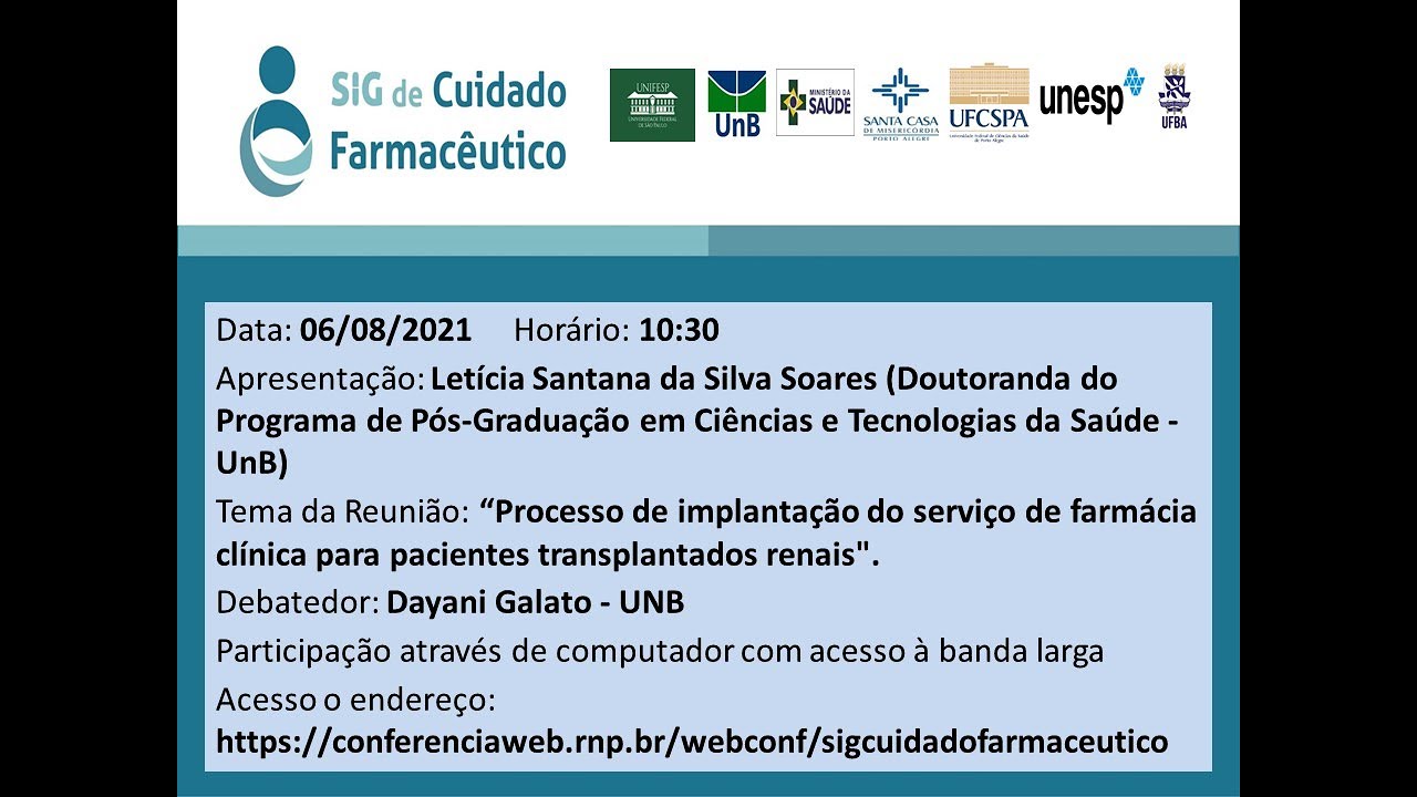 Processo de implantação do serviço de farmácia clínica para  transplantados renais 06/08/2021