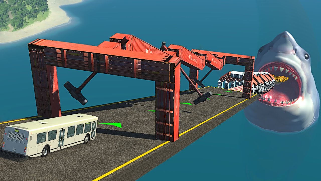 BeamNG.drive - Downhill Obstacle Course with Hungry Shark