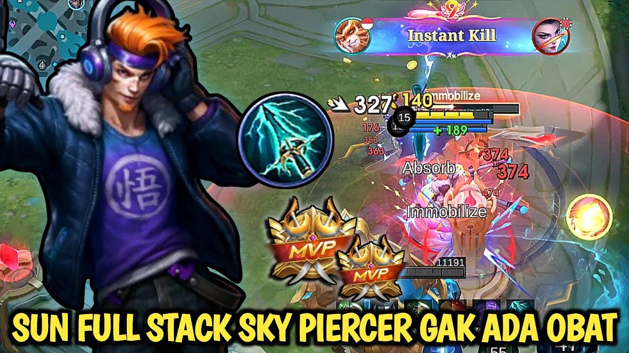 SUN FULL STACK SKY PIERCER DAMAGE GAK ADA OBAT AUTO GENDONG TEAM | SUN BEST BUILD - MLBB