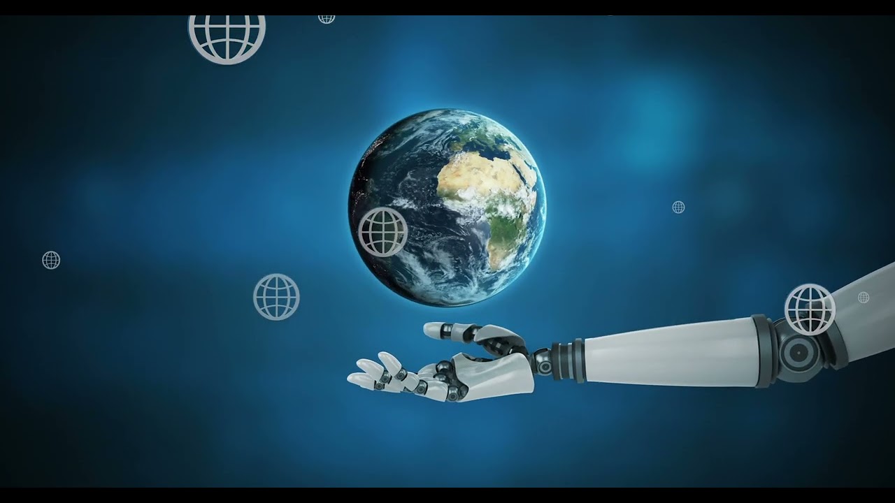 Robot Arm Holding Digital Earth with Global Icons | WaveBreak Media