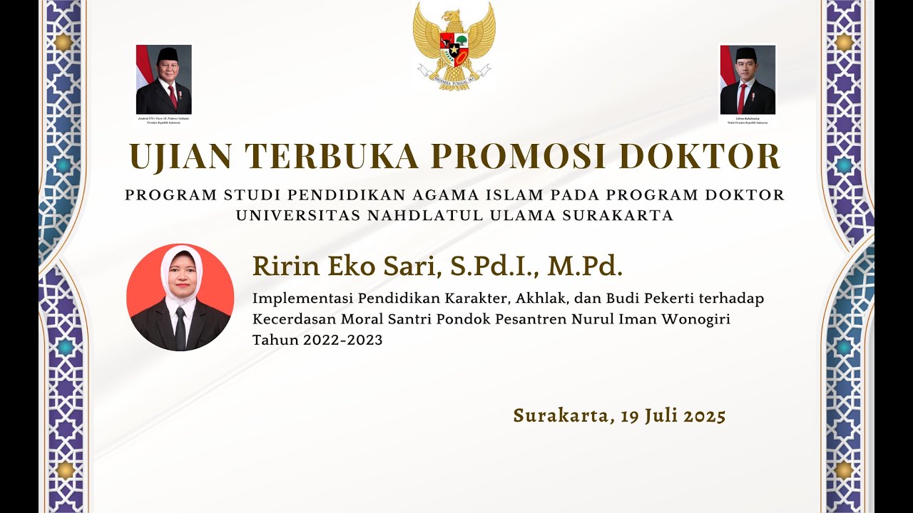 Ujian Terbuka Promosi Doktor ke-42 | Ririn Eko Sari, S.Pd.I., M.Pd.