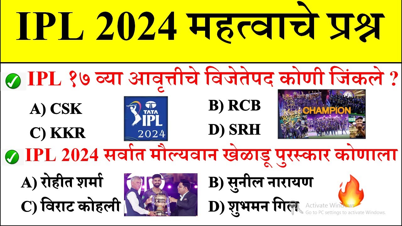 IPL 2024 प्रश्न | Daily Current Affairs 2024 | Current Affairs Today | Chalu Ghadamodi |Suhas Bhise