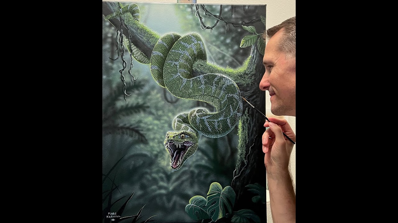 #124 How to Paint an Emerald Tree Boa | Acrylic Painting Tutorial | Marc Harvill Art