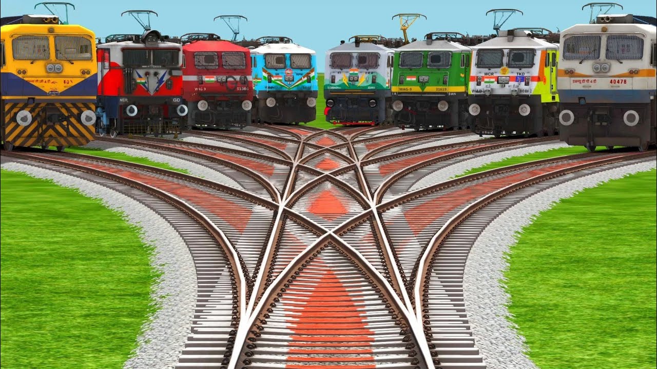 8-Trains Crossing At Bumpy Curves Railroad Tracks l top train gameplay | train simulator classic 