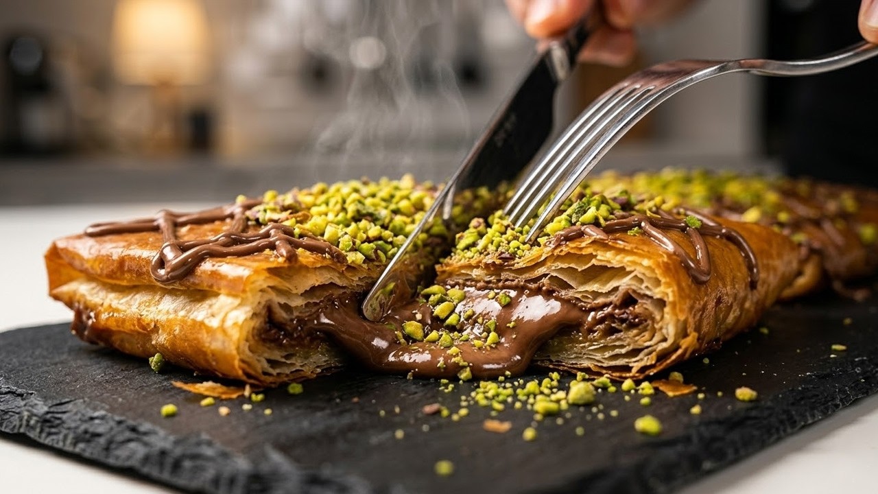 Crispy Chocolate Katmer | Flaky & Crunchy Layers