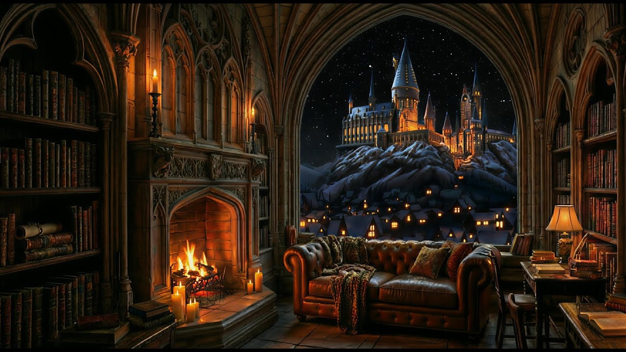 Cozy Winter Ambience for Sleep & Relaxation ❄️🔥 | Medieval Library Evenings with Fire & Candlelight