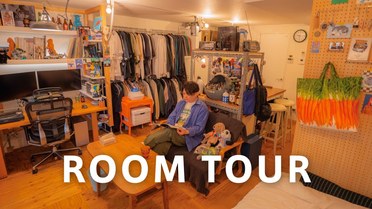 【ルームツアー】1Rにアメコミ雑貨と洋服だらけの秘密基地！デザイナーの友達が集まる家｜30平米にホームシアター｜作業部屋も完備｜20代男性・一人暮らし｜