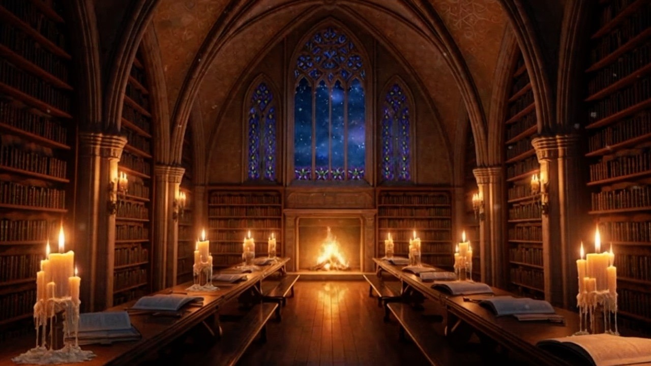 Medieval Castle Library | Fireplace Reading Ambience