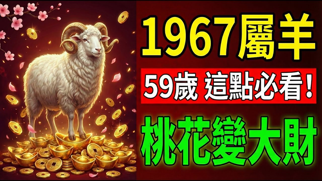 1967年屬羊人，桃花入命！2026年59歲，你的「桃花運」竟然變成「財運」？這點千萬要利用！#1967年屬羊 #2026年生肖羊運勢 #屬羊運勢 #1967年羊 #生肖羊 #屬羊 #桃花運 #丁未年