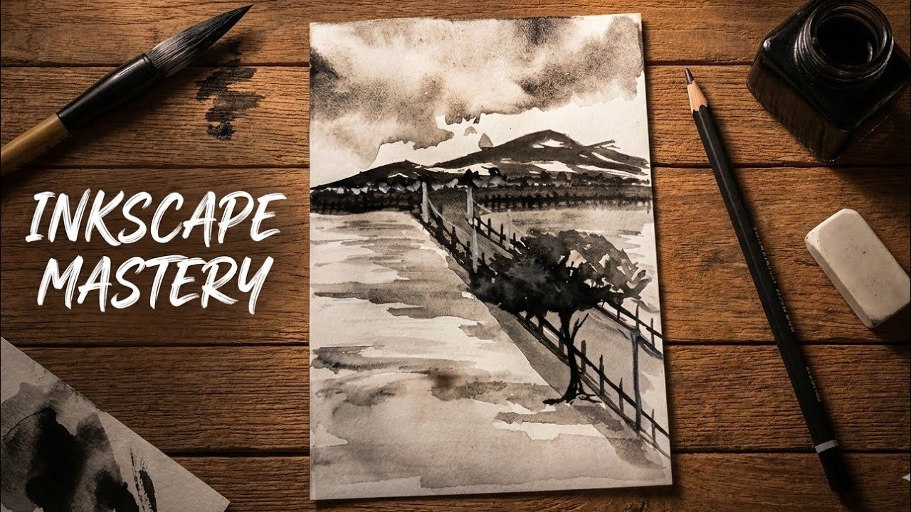 Easy Ink Wash Landscape for Beginners 🖌️ How to Paint a Moody Landscape with Just ONE Color