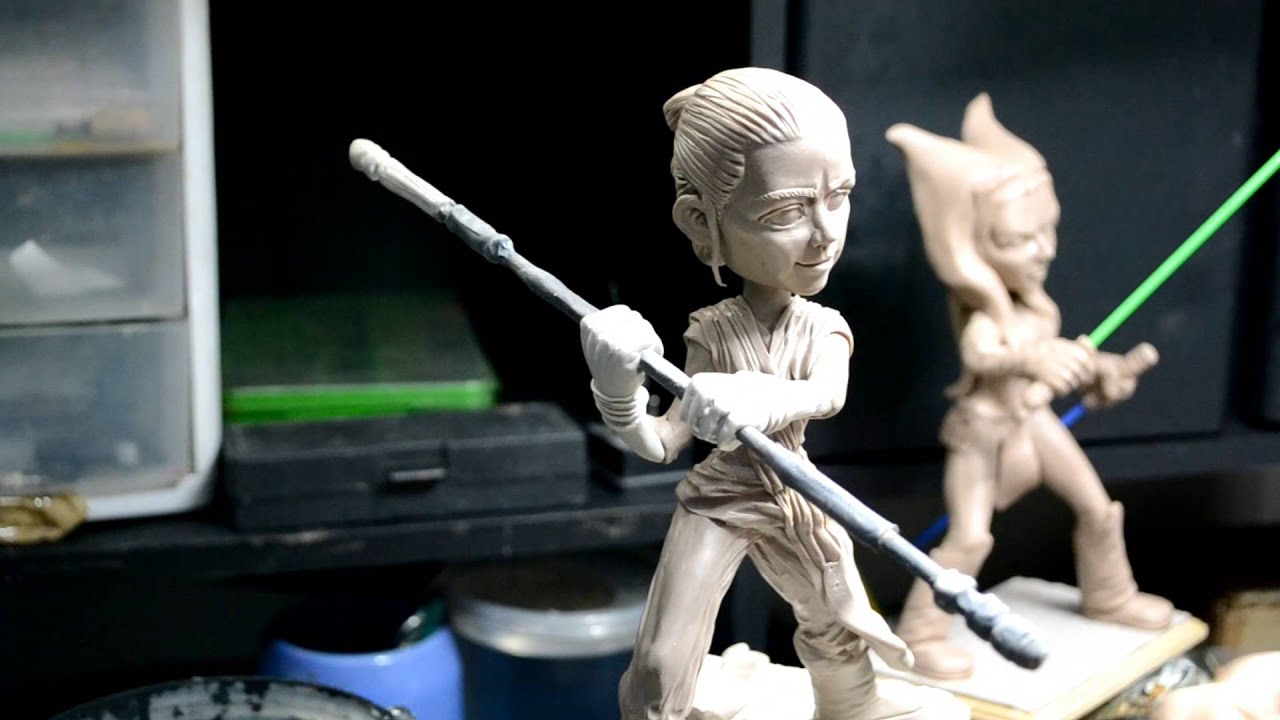Rey and  Ahsoka Tano figures (polymer clay)