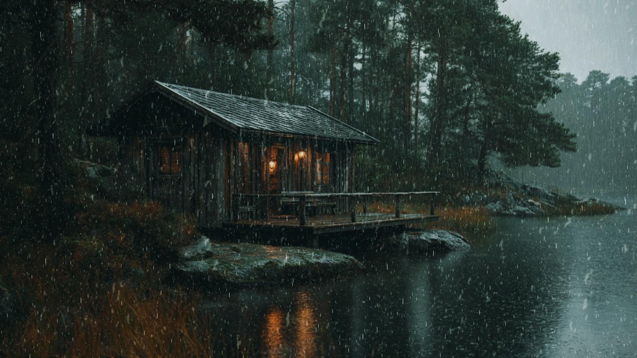 Heavy Thunderstorm in the Woods Cabin | Stress Relief Rain