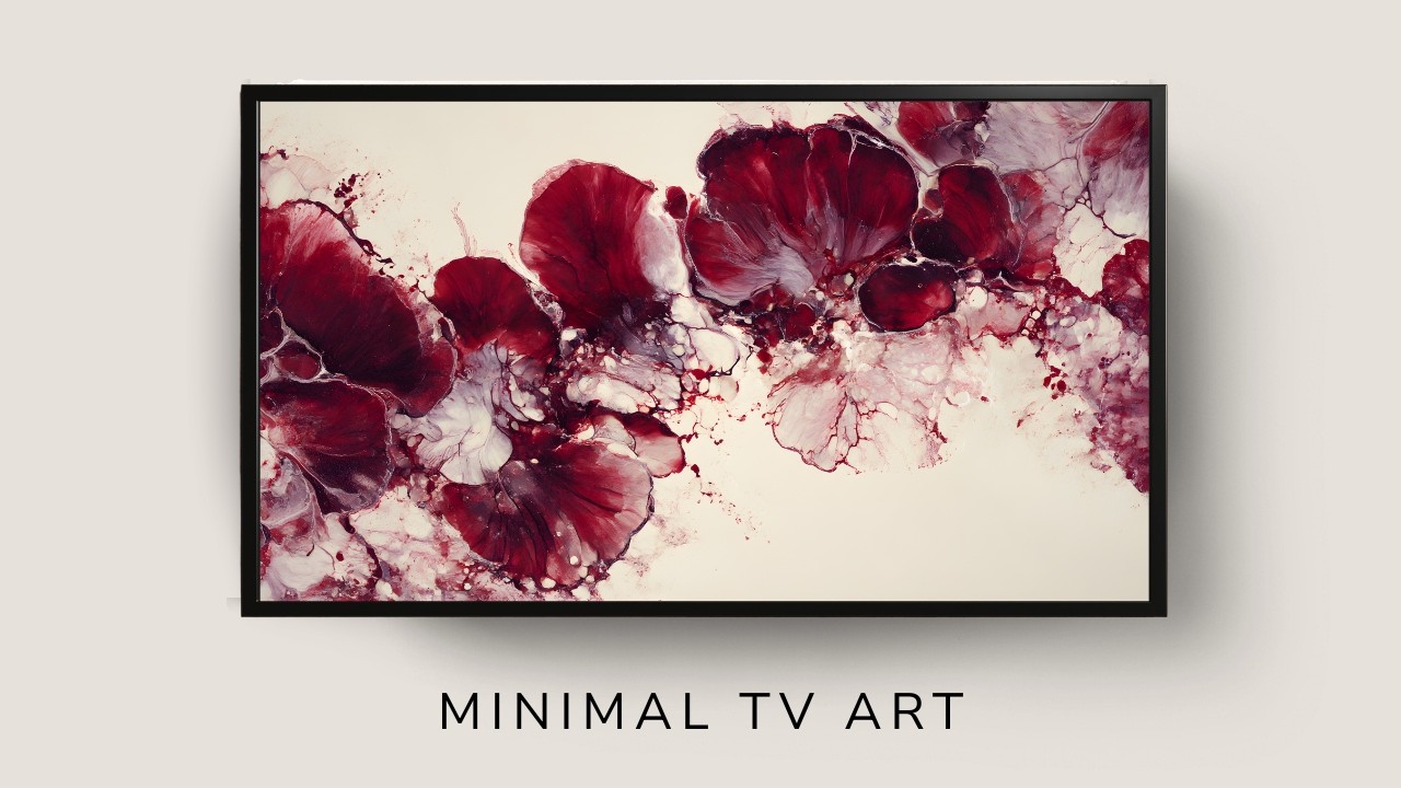 TV Art Screensaver: Crimson Petals – Elegant Modern Floral Abstract for Frame TV | 4K