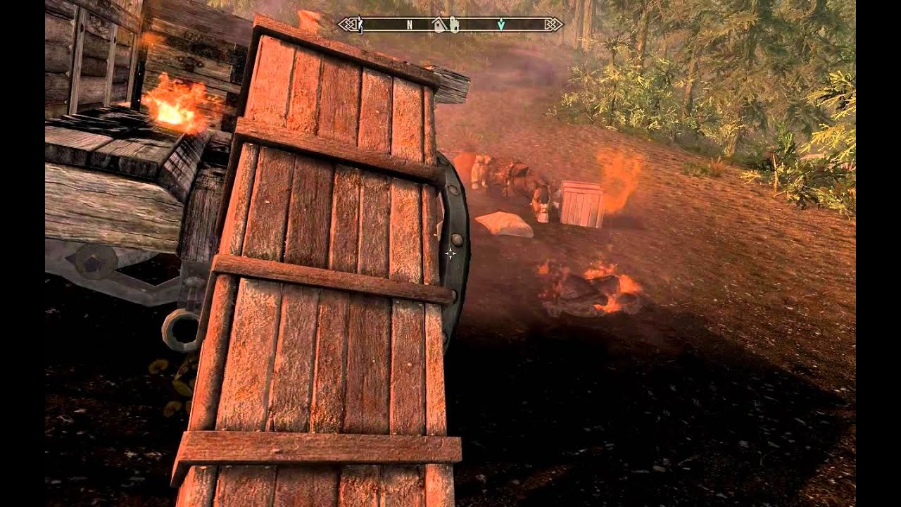 Burning Caravan Evergreen Grove - Falkreath Hold Secondary Location Guide - Elder Scrolls 5 Skyrim