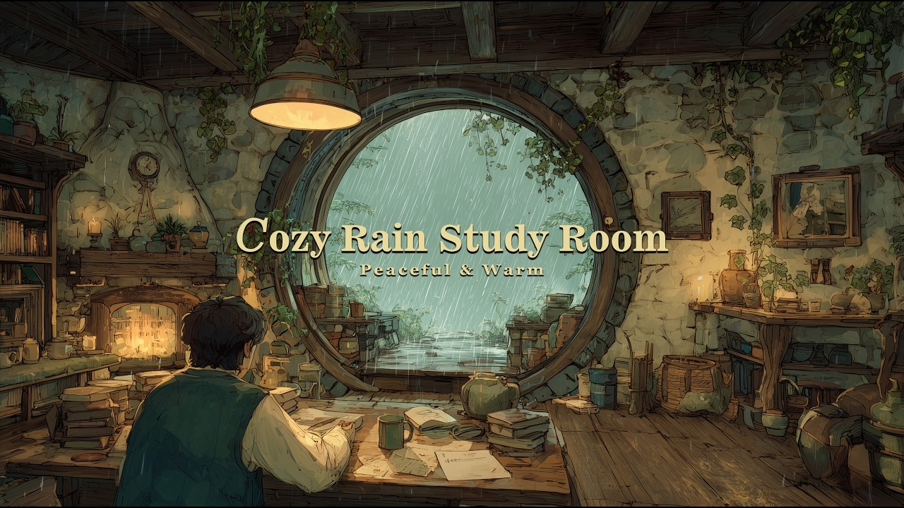 Peaceful Rain Outside the Round Window 🌙 Fantasy Cottage Atmosphere