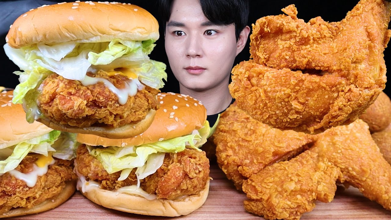 트리플 치즈버거 싸이버거 통다리치킨 치즈볼 치킨 먹방ASMR MUKBANG CHEESE BURGERS & FRIED CHICKEN チキン チキンバーガー eating sounds
