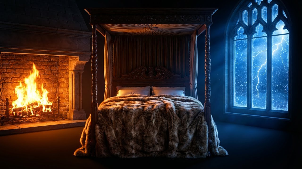 Blizzard Rages Outside, Fire Roars Inside | Sleep Music