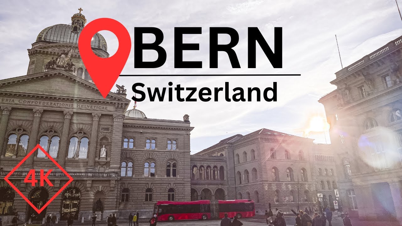 Sunny winter walk at Bern, Switzerland 4k 60 fps - old town, parliament, Bärengraben, view points