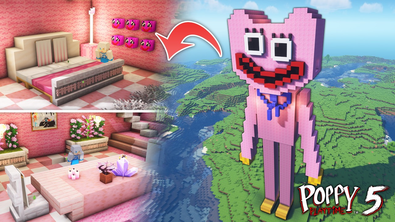 ⛏️ Minecraft x Poppy Playtime 5 :: Cute Kissy Missy House 🩷 [Tutorial]