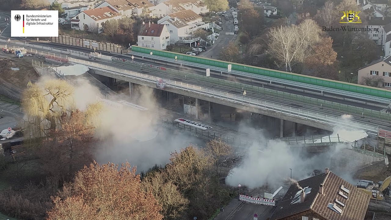 WOLFF & MÜLLER: Live Sprengung Gumpenbachbrücke Kornwestheim