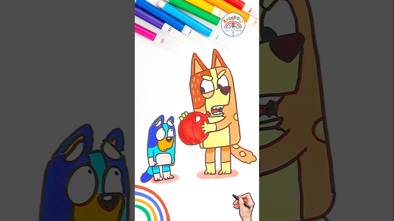 How to Draw Bluey | Draw Bluey and Chilli Easy Drawing 🌈 🐶 #bluey #shorts #chilli #angry