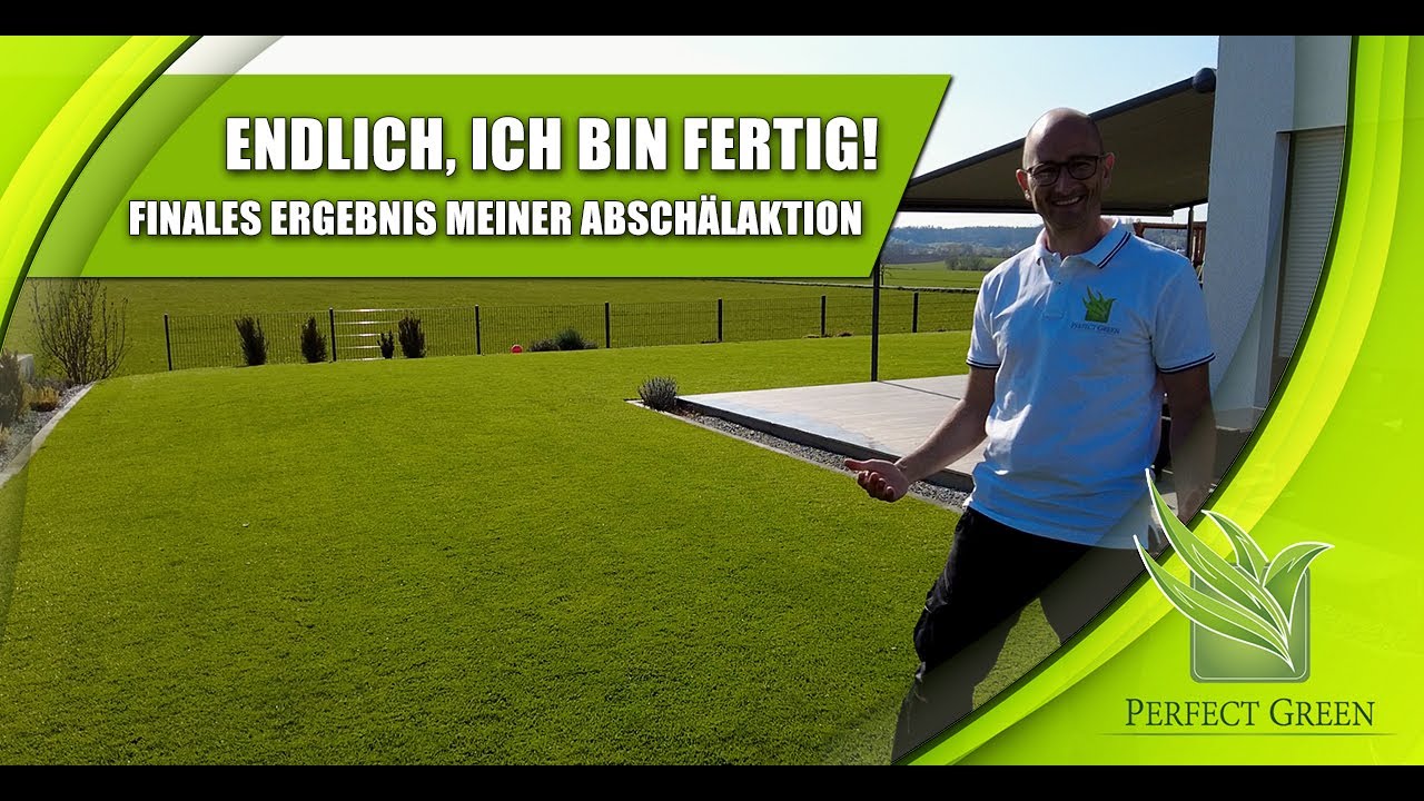 Teil 2/2  |  Ergebnis nach 4 Wochen  |  Rasen abschälen  |  Rollrasen  |  Drainage  |  Rasen ebnen