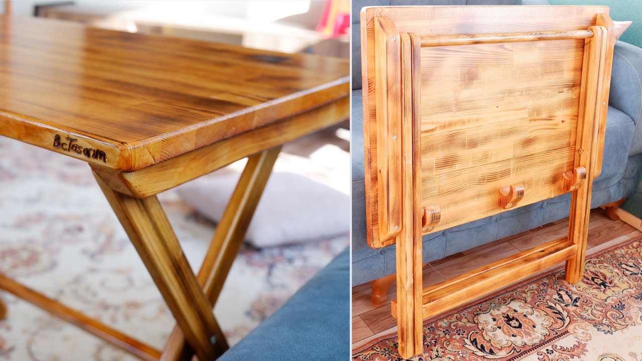 Katlanabilir Ahşap Masa Yapımı | Foldable Wooden Table Making | Folding wooden table diy