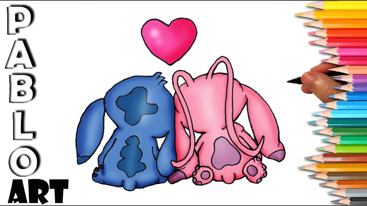 How to Draw Stitch ❤️ and ❤️ Angel Love from Lilo and Stitch | Learn to Draw  step by step