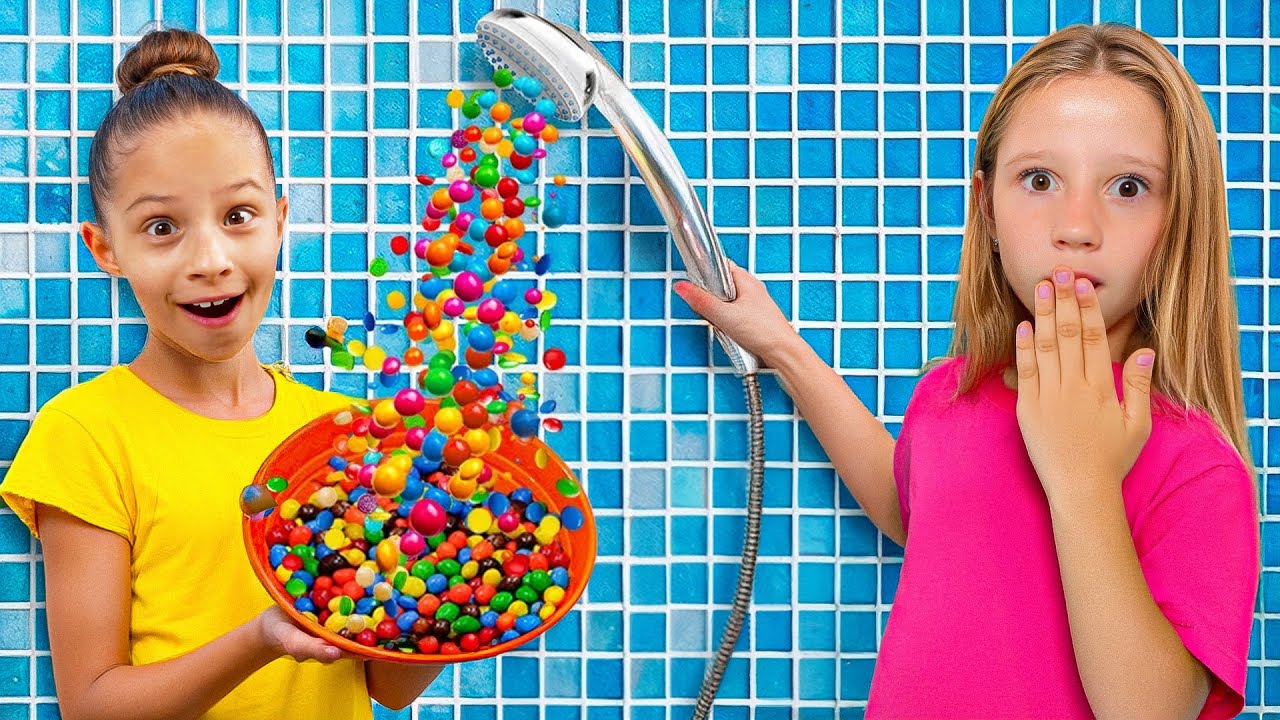 Nastya et ses amis drôle aventure de douche de bonbons magiques pour enfants