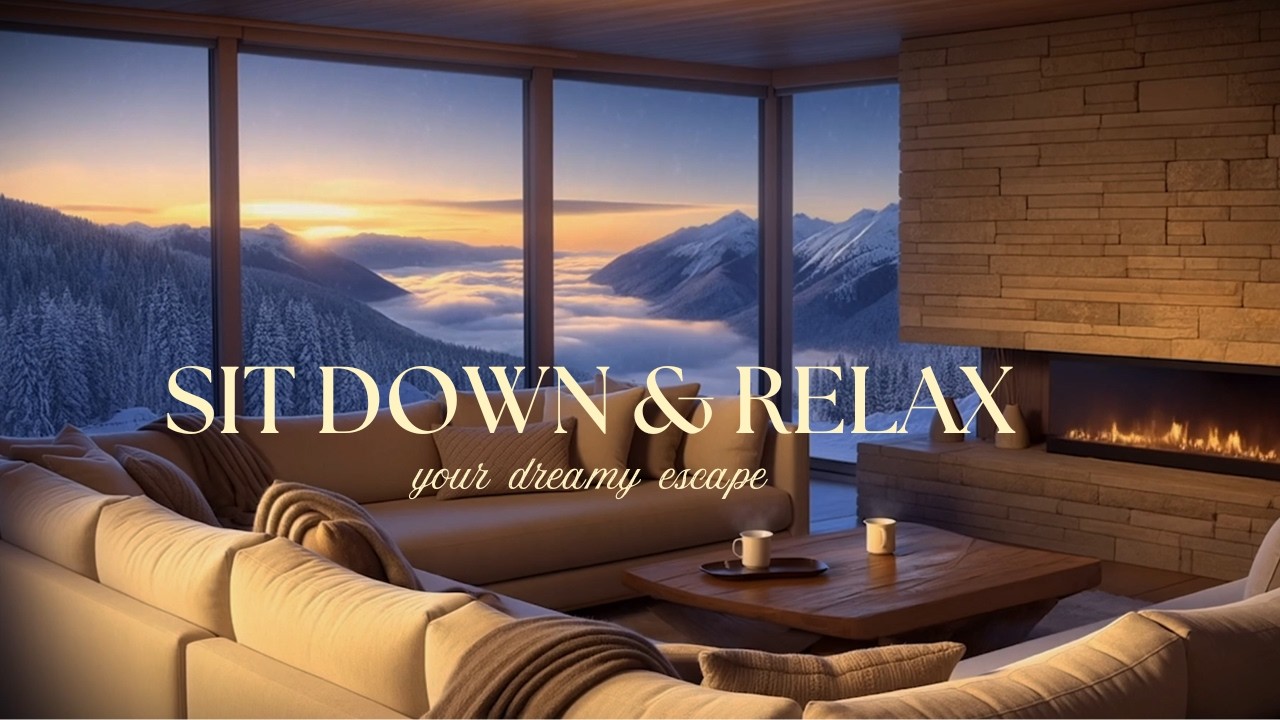 Cozy Cabin Fireplace at Sunset | Soft Piano Music | Relaxing Winter Ambience